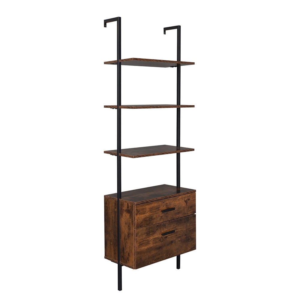 kepooman 5-Tier Industrial Bookshelf with Wood Drawers and Matte Steel Frame, Vintage Display Case Storage Shelves Bookcase Plant Flower Stand for Living Room Furniture Home Office, Vintage Black kepooman 5-Tier Industrial Bookshelf with Wood Drawers and Matte Steel Frame, Vintage Display Case Storage Shelves Bookcase Plant Flower Stand for Living Room Furniture Home Office, Vintage Black