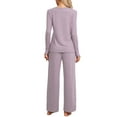 thumbnail image 3 of Pijamas de mujer Inspire Chic, conjuntos de pijama de manga corta con botones y pantalones, color morado, 3 of 6