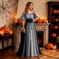 thumbnail image 6 of Renaissance Dress Women Short Sleeve Cold Shoulder Underbust Corset Dresses Vintage Victorian Goth Halloween Maxi Dress, 6 of 7