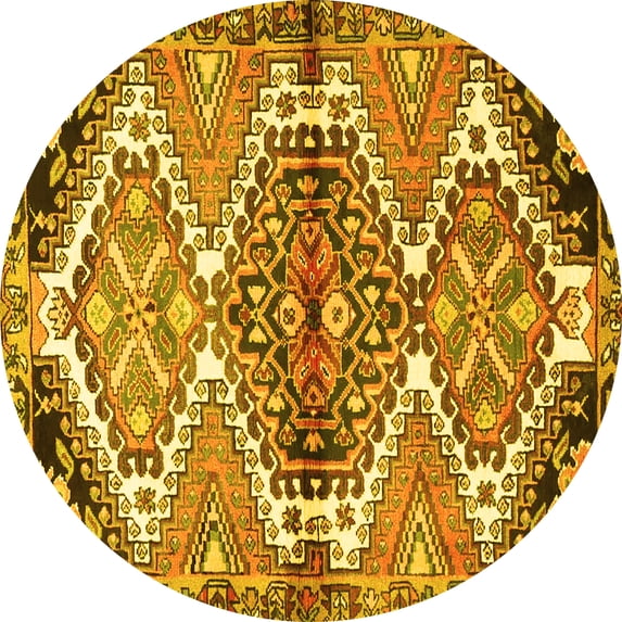 Ahgly Company Machine Washable Indoor Round Persian Yellow Traditional Area Rugs, 8' Round