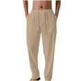thumbnail image 2 of Dxzfnsa Men Linen Casual Fashion Breathable Drawstring Tightness Waist Broad Legs Pants Long Pants pants for men(Khaki,XL), 2 of 5