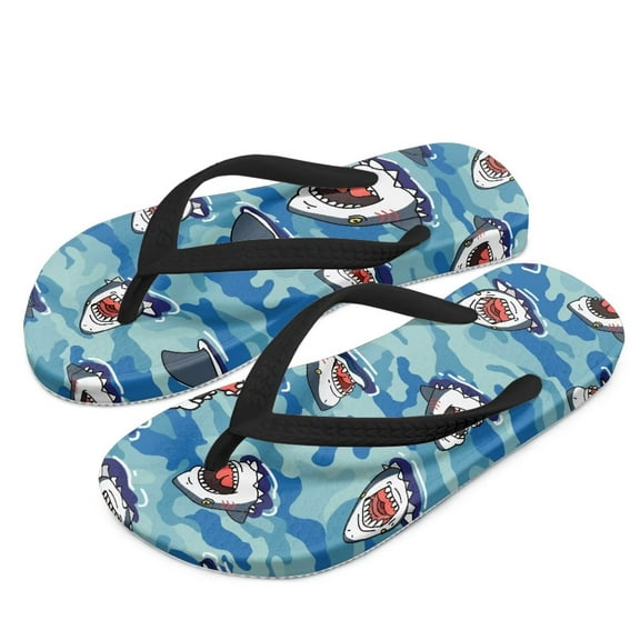 Chaqlin Kids Boys Girls Flip Flops Funny Cartoon Sharks Print Comfort Quick-Dry Beach Pool Thong Sandals(Little Kid/Big Kid) Size 10