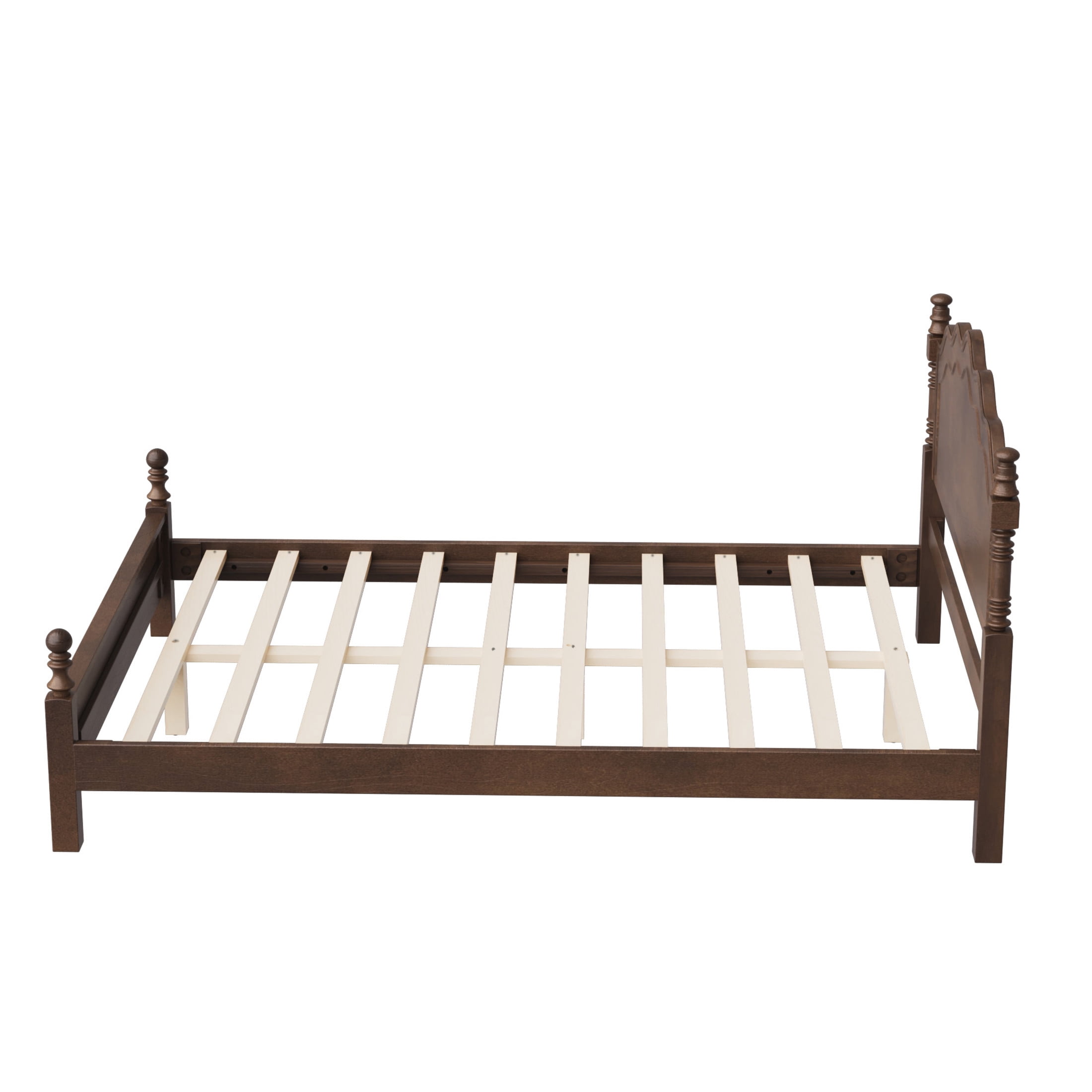 Noble House Queen Size Wood Platform Bed with Curved Headboard, Spindle Posts, Espresso