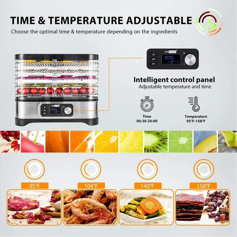 VIVOHOME Electric 400W 8 Trays Food Dehydrator Machine with Digital Timer and Temperature Control for Fruit Vegetable Meat Beef Jerky Maker Red BPA
