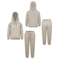 thumbnail image 3 of JanJean Kids 2 Piece Sport Sweatsuit Athletic Tracksuit Boys Girls Drawstring Hoodie Pullover with Light Brown 120, 3 of 9