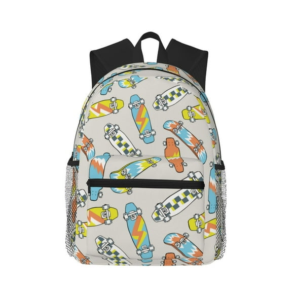 Kdxio Skateboard Pattern Casual Backpack for School Travel Work Outdoor with Laptop Compartment Water-Resistant Design and Side Pockets