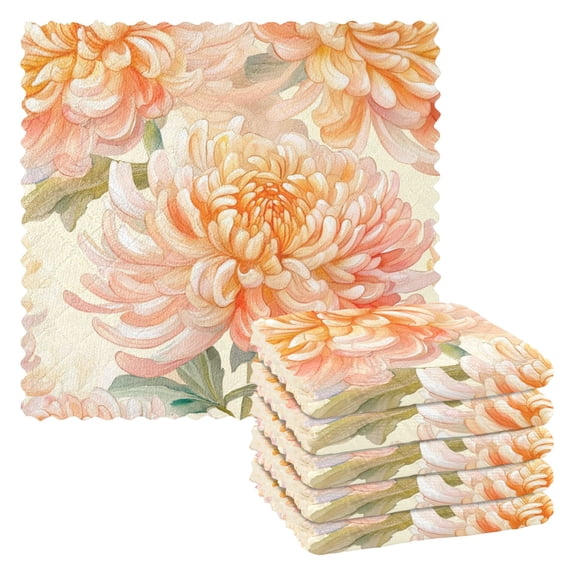 6 Pieces of Kitchen Towels 11x11Inch Kitchen Dish Cloths Kitchen Dish Towels Reuseable Cleaning Cloths Orange Chrysanthemums