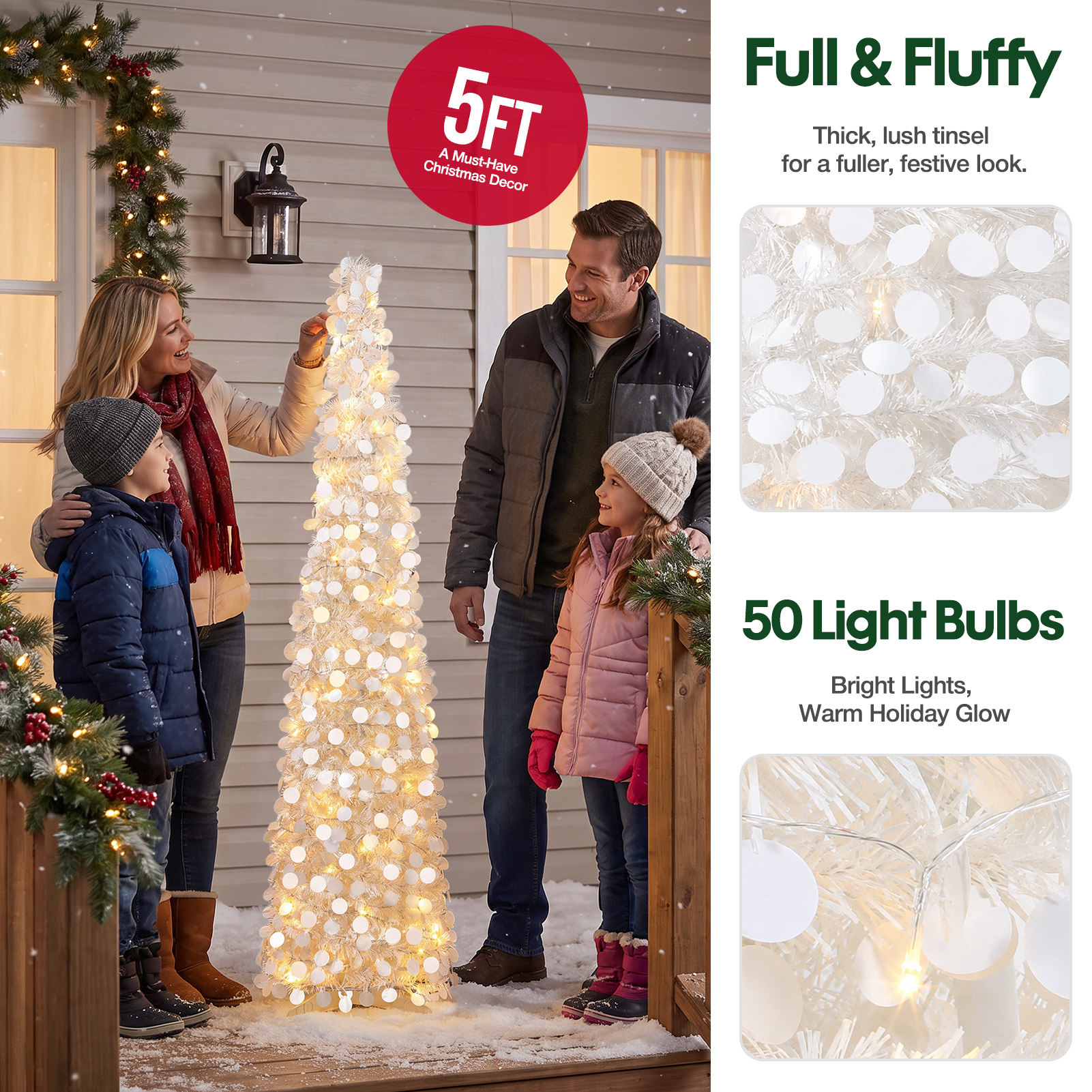 Ayieyill 5-Foot Pop-Up Tinsel Christmas Tree with LED Lights photo 8