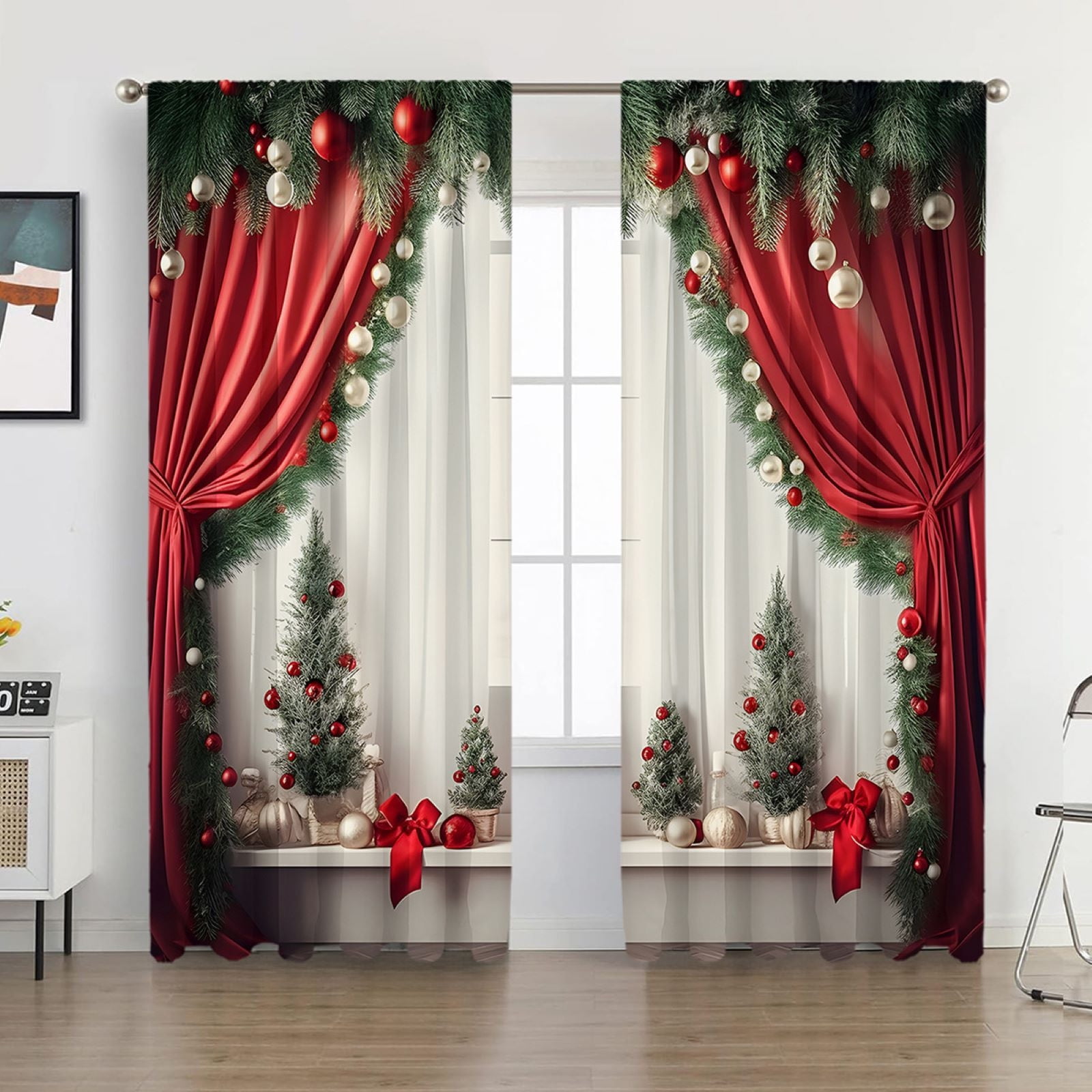 Rideaux Thermiques Flocon Neige Noël – Isolants, Opaques, 117x137 Cm, Œillets