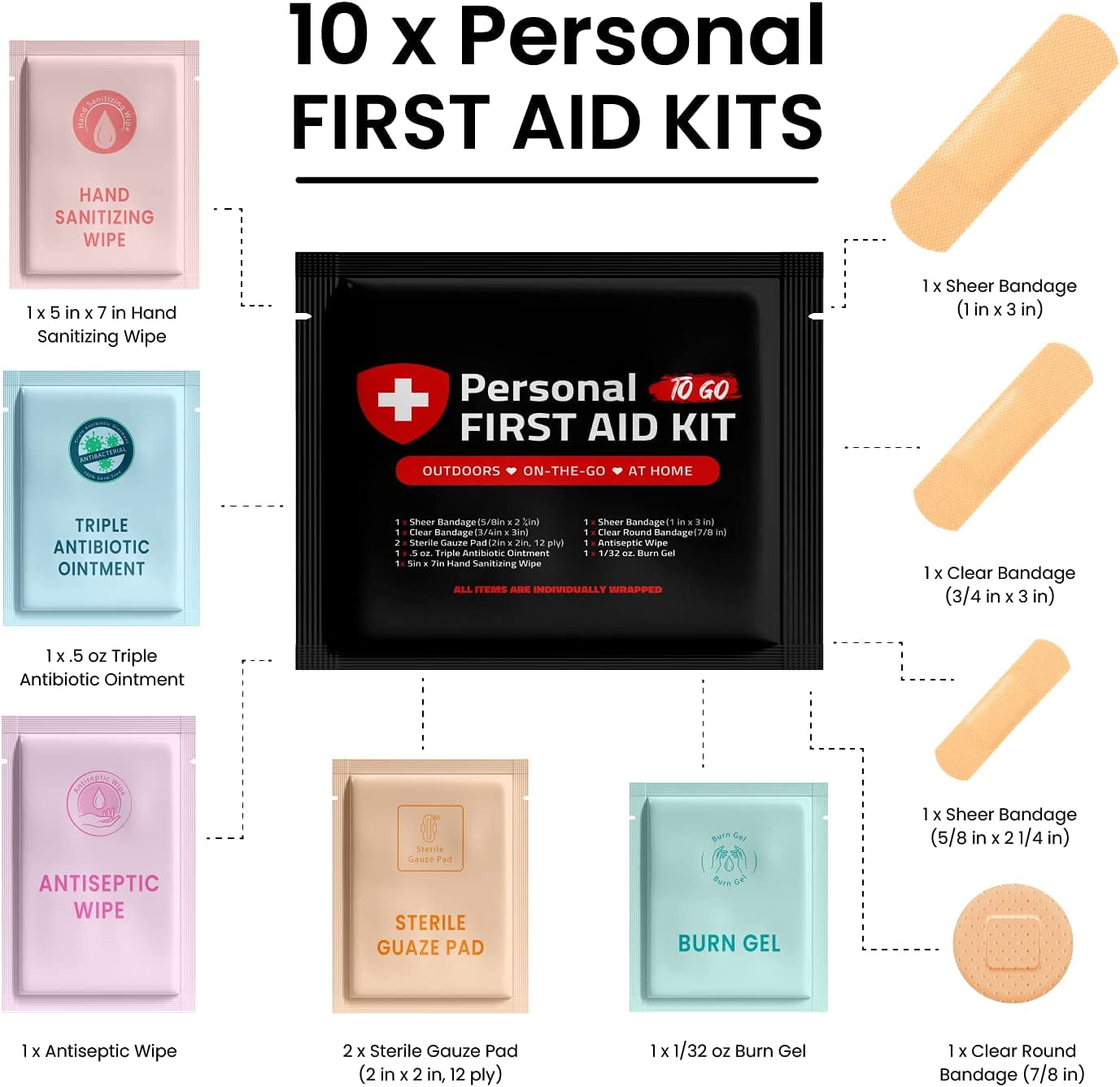 Portable Travel Size First Aid Kit - 10 Pack BLACK