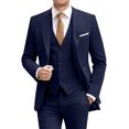thumbnail image 1 of Conjunto de traje de hombre sólido de dos botones ajustado para boda, traje formal de negocios, traje de 3 piezas, traje de chamarra, chaleco y pantalones, marino, X-Small, 1 of 7