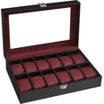 thumbnail image 5 of SONGMICS Caja de Relojes, Estuche con 12 Compartimentos, Cojín de Terciopelo, Cerradura, 20.2 x 30.2 x 7.8 cm, Negro y Rojo, 5 of 5