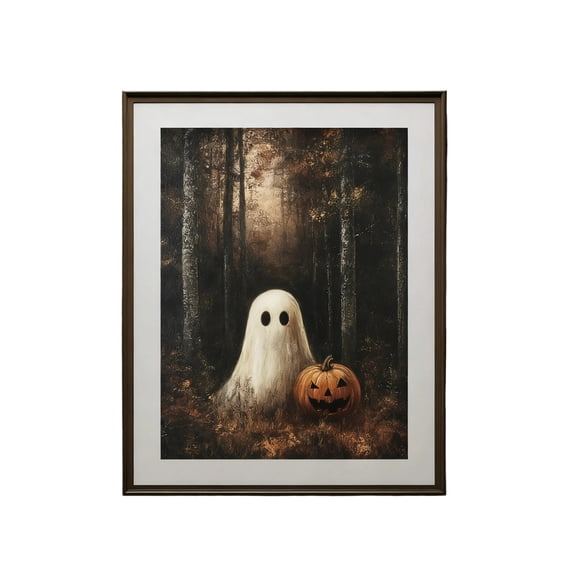 Vintage Halloween Ghost and Pumpkin Art Frame Decoration, Rustic Fall Home Decor, Spooky Wall Art, Halloween Tabletop Accent, Seasonal Decoration