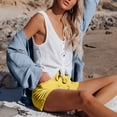 thumbnail image 5 of Yellow Linen Shorts Women's Fashion Casual High Waist Pants Straight Leg Sports Casual Loose Shorts, 5 of 6