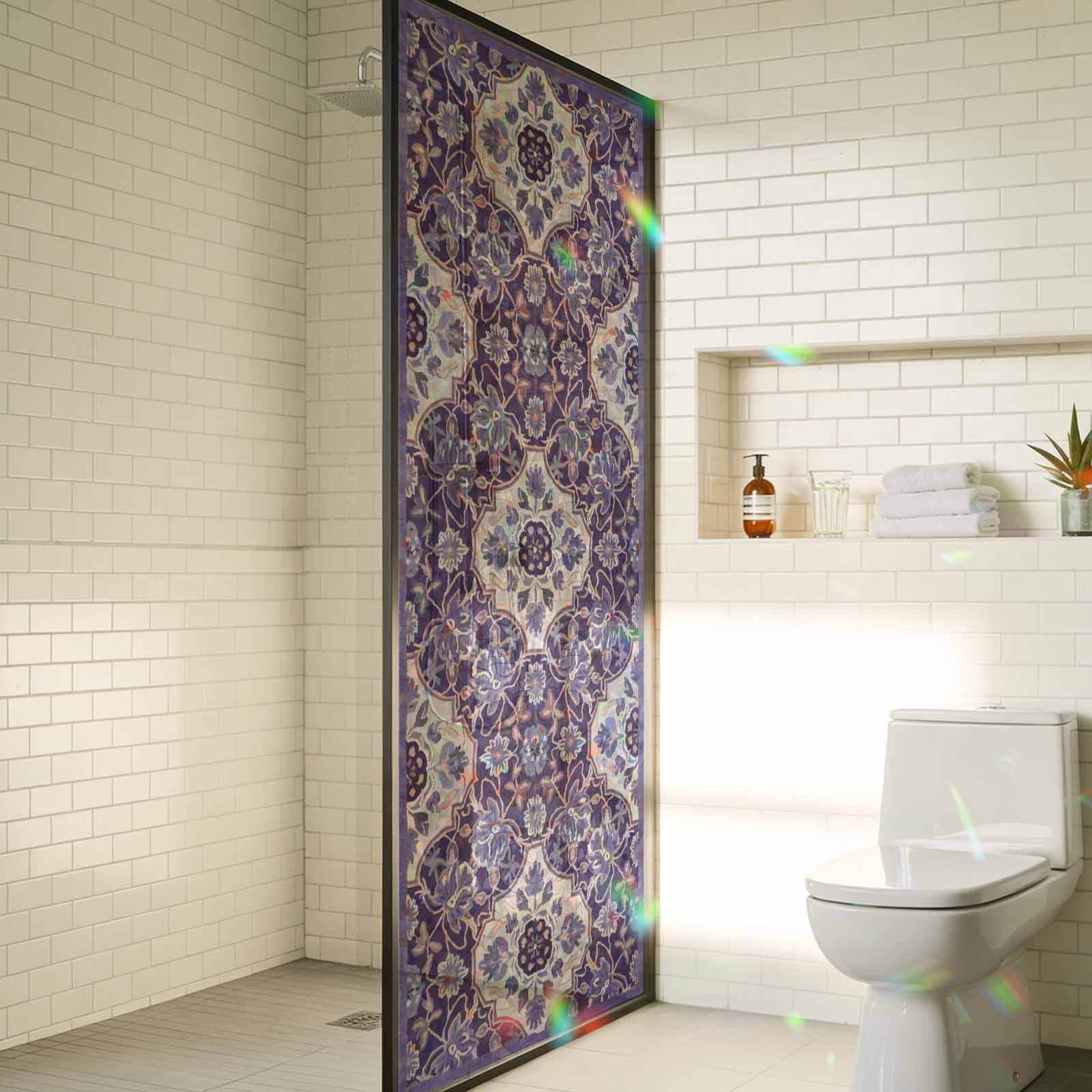 Purple Boho Window Privacy Film Stain Glass,Reusable Decorative Rainbow Window Film,Farmhouse Ethnic Abstract Floral Pattern Static Cling Sun Blocking Stickers Decals Covers 23.6" x 59" (2pcs)