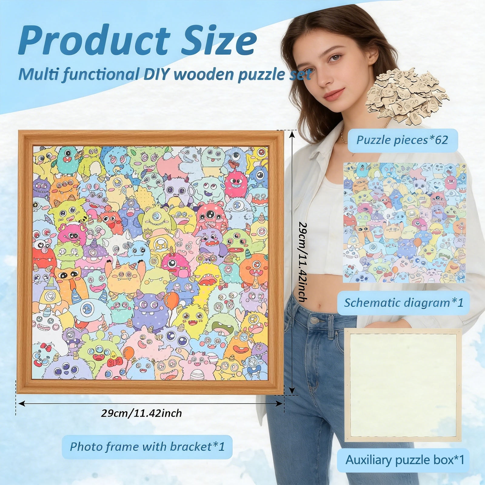 Diy Wooden Coloring Puzzle Kit Creative Assembly Art Set, Hand Paint Puzzle Frame Craft Activity, Wooden Drawing Board With Color Pens Glue Kit, Educational Puzzle Art Home Decor Gift Idea