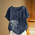 thumbnail image 4 of YueHuiYing Women's Fashion Casual Floral Print Short Sleeve Cotton-Linen Blend Button-Up Short Sleeve Crew Neck Top/Shirt, 4 of 5