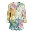 thumbnail image 4 of Womens 3/4 Length Sleeve Tops Spring Neck Casual Print Tunic T Shirts Three Quarter Length Womens Tops, 4 of 5