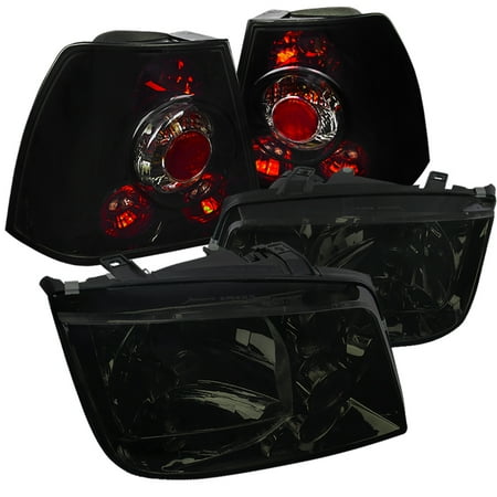 Volkswagen Jetta Tail Lamp Light - Spec-D Tuning 1999-2004 Volkswagen Jetta Smoke Diamond Headlights + Glossy Black Tail Light Brake Lamps (Left + Right) 1999 2000 2001 2002 2003 2004