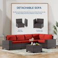 thumbnail image 4 of 2 Sets of 6-Piece PE Rattan Patio Furniture Set, Waterproof Wicker Sectional Sofa with Coffee Table & Cushions, Outdoor Conversation Set for Garden/Poolside,red, 4 of 8