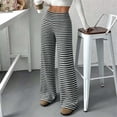 thumbnail image 4 of PBFRDSJ Women's Black Striped Wide Leg Pants Textured Elastic Waist Casual Lounge Trousers Lightweight Comfy Stretchy Loose Pants, 4 of 6