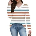 thumbnail image 2 of Pounoo Floral Colorblock Boho Tops for Women Striped V Neck Plus Size Clothes for Women Tunics Fall Casual Pullover Loose Fit Basic Tshirt Gift, 2 of 7