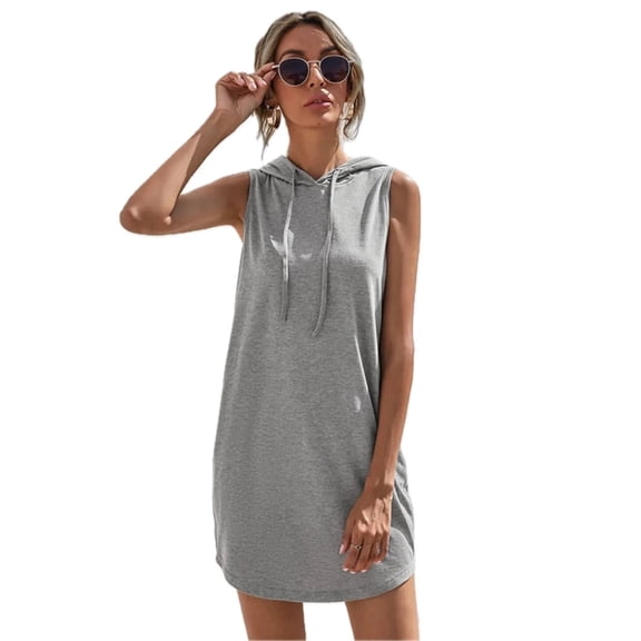 Men's Drawstring Sleeveless Hooded Mini Dress with 95% Polyester and 5% Spandex Fabric for a Lightweight Sheer Look