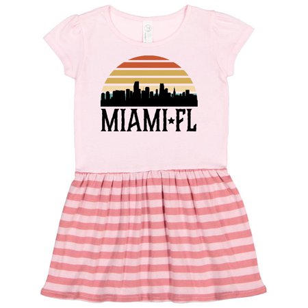 

Inktastic Miami Florida Skyline Retro Sunset Gift Toddler Girl Dress