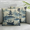 thumbnail image 3 of PIKWEEK Navy Blue Chinoiserie Pillow Covers  Asian Scenic Decorative Outdoor Throw Pillows Tree Birds Pagoda Pillow Case Square Cushion Cover Decor for Sofa Couch Bed, 3 of 5
