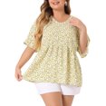 thumbnail image 2 of DARING DIVA Women's Plus Size Floral V Neck Ruffle Short Sleeve Blouses 3X Light Yellow, 2 of 6