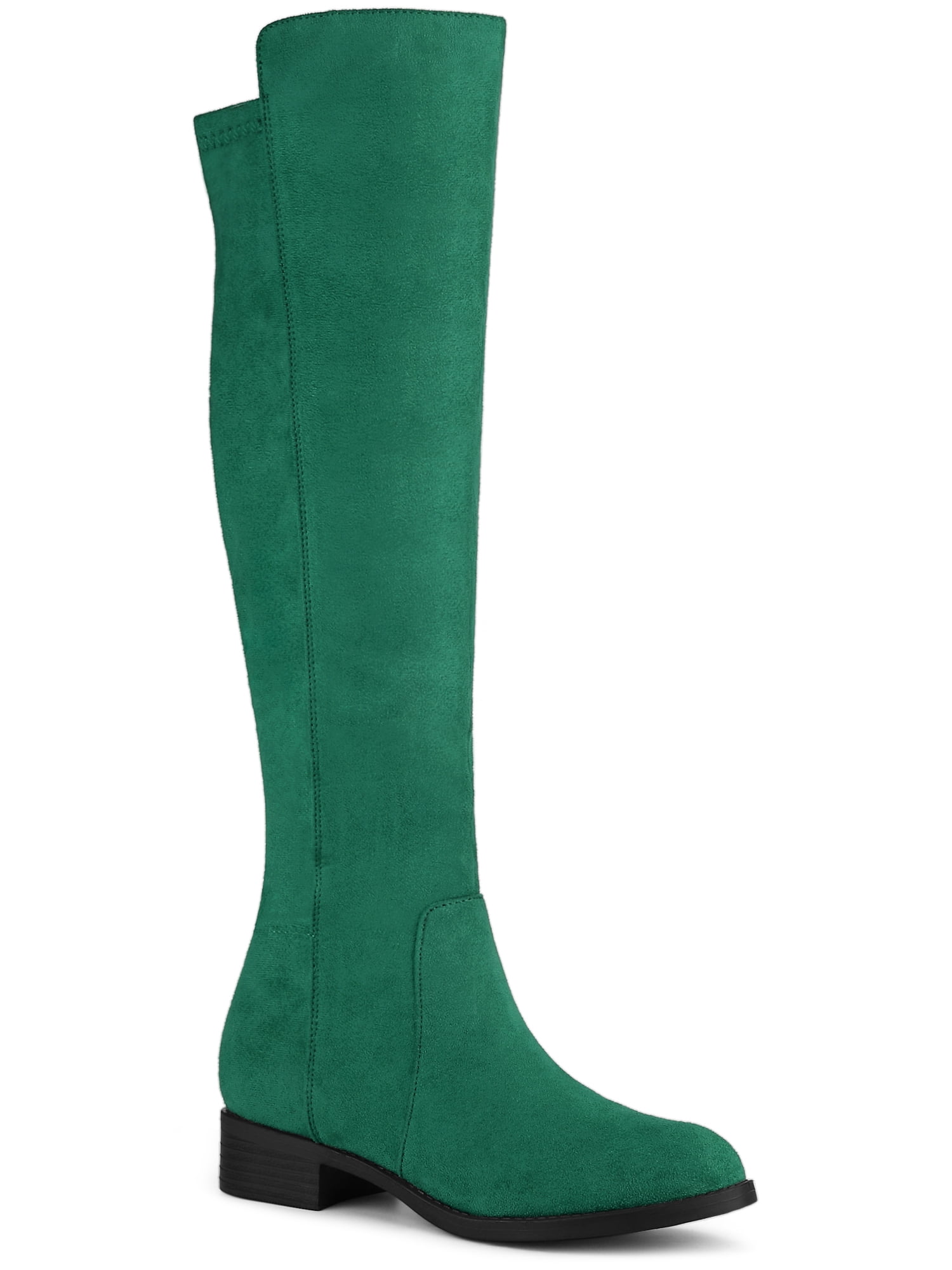 Allegra K Women's Chunky Heel Knee High Boots - Side Zipper, Faux Suede, 3.1 Inch Heel