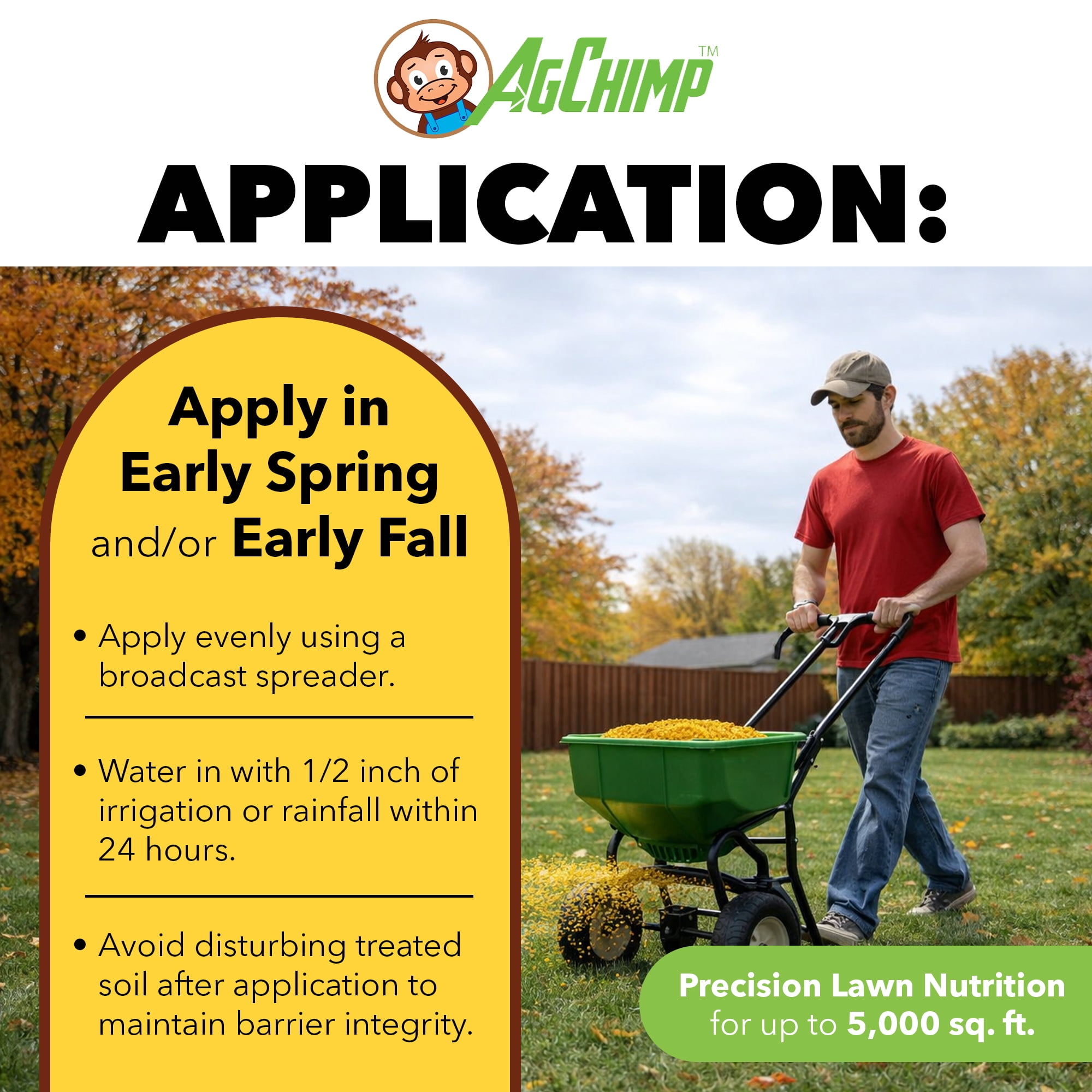 AgChimp 18-0-9 Pre-Emergent Herbicide & Precision Lawn Fertilizer, 15lbs - 0.29% Prodiamine, 2% Iron, and 30% Slow-Release Nitrogen - Controlled Feeding for Long-Lasting Growth - Covers 5,000 sq ft