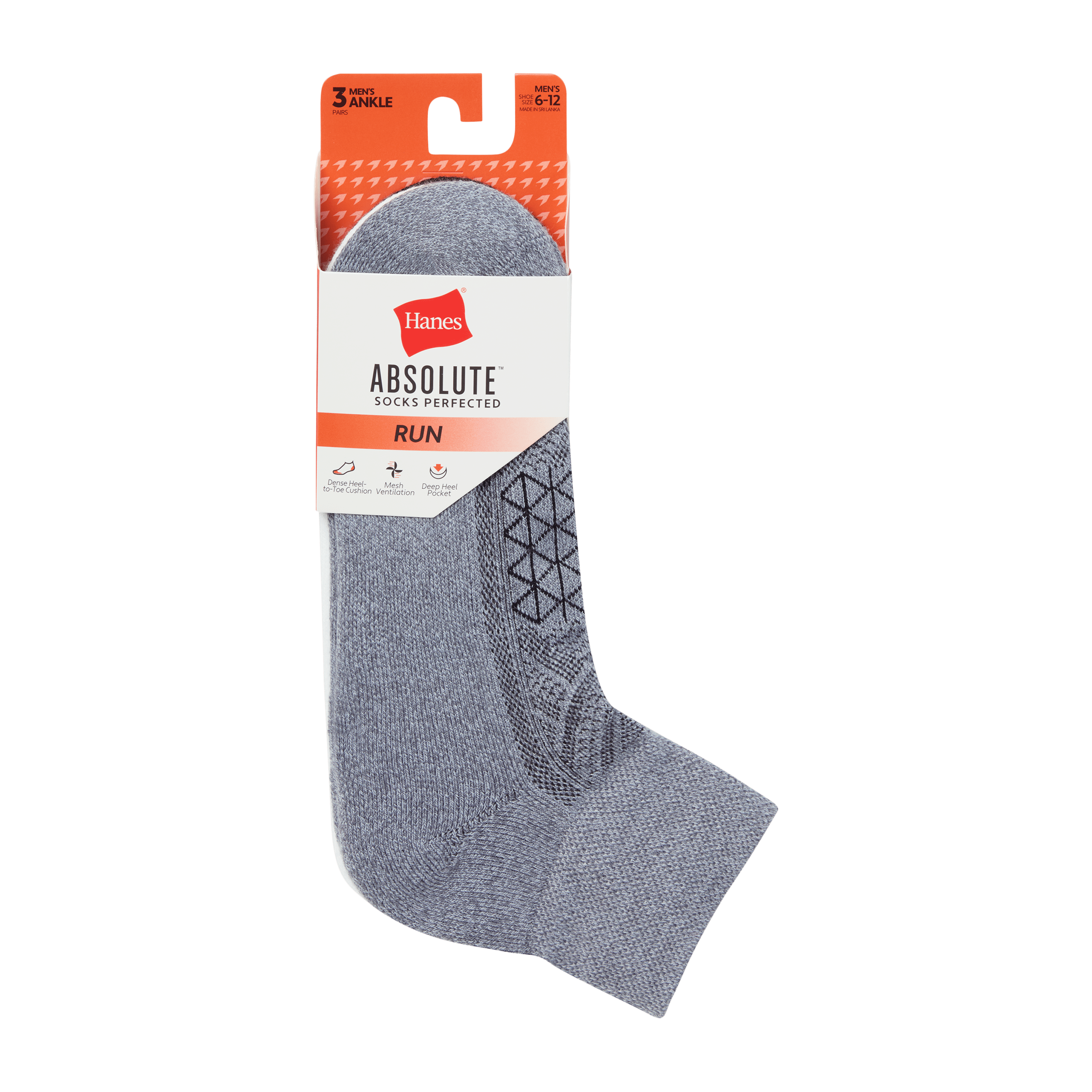 Hanes Mens Absolute Run Comfort Cushioned Ankle Socks, 3-Pairs