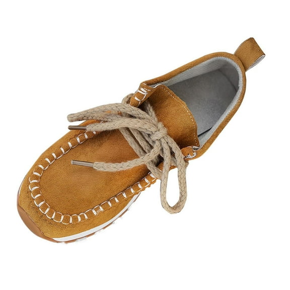 Xfvqtps Womens Loafers Casual Flats with Rope Lacing Faux Suede Comfortable Shoes for Everyday Wear Versatile Colors Slip on Design Brown