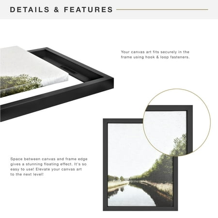 MCS Canvas Float Frames 16x20 Frame, Black Frame for Finished Canvases, Vertical & Horizontal Wall Hanging Large Frame with Adhesive for Canvas Paintings (1-Pack)