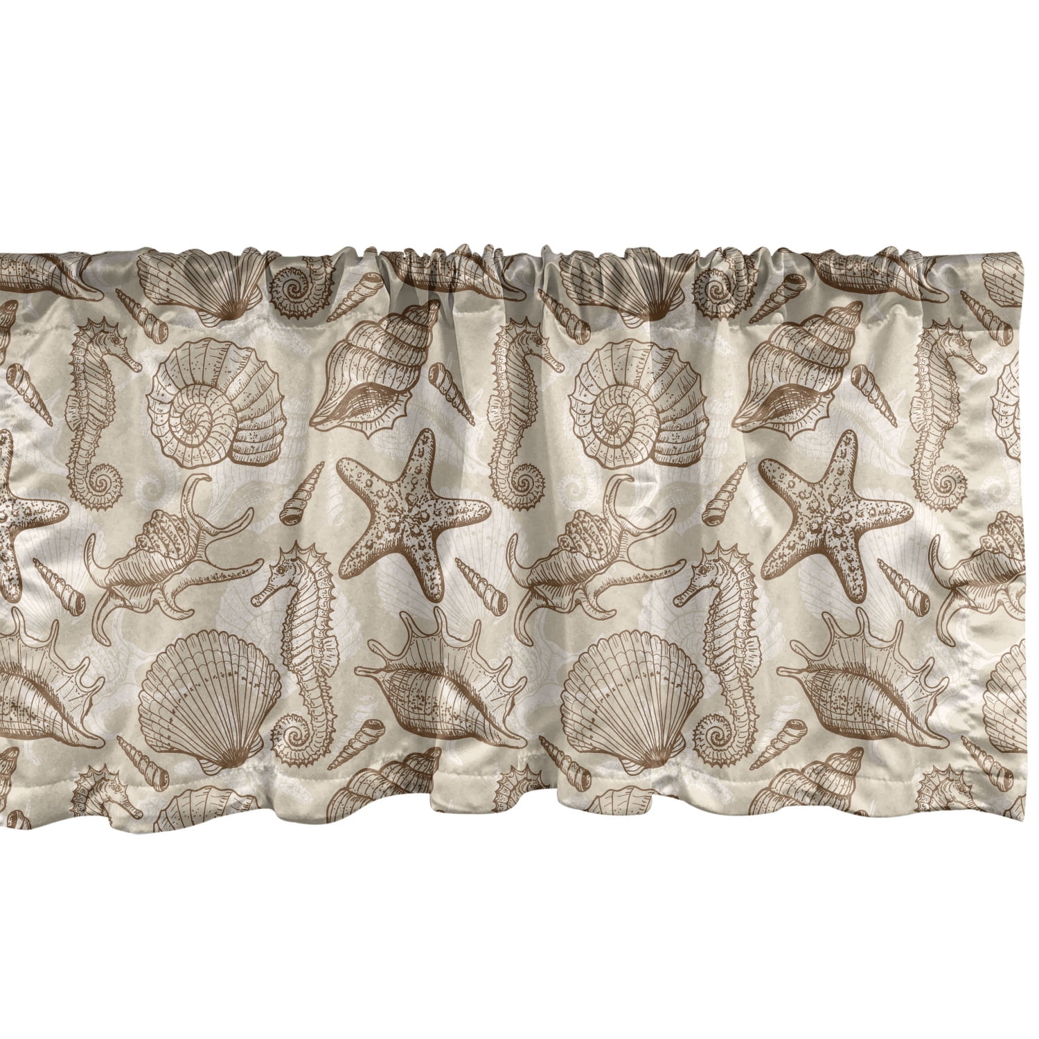 Ambesonne Sea Shells Window Valance, Vintage Inspired Monochrome