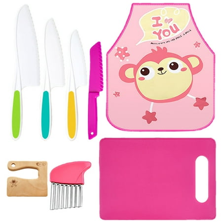 

Kids Kitchen Knives Set | Cute Kids Kitchen Tools | 8 Pieces Wooden Kids Knifes Set for Cooking Children s Safe Kitchen Knifes Serrated Edges Fruit Vegetable Cutters