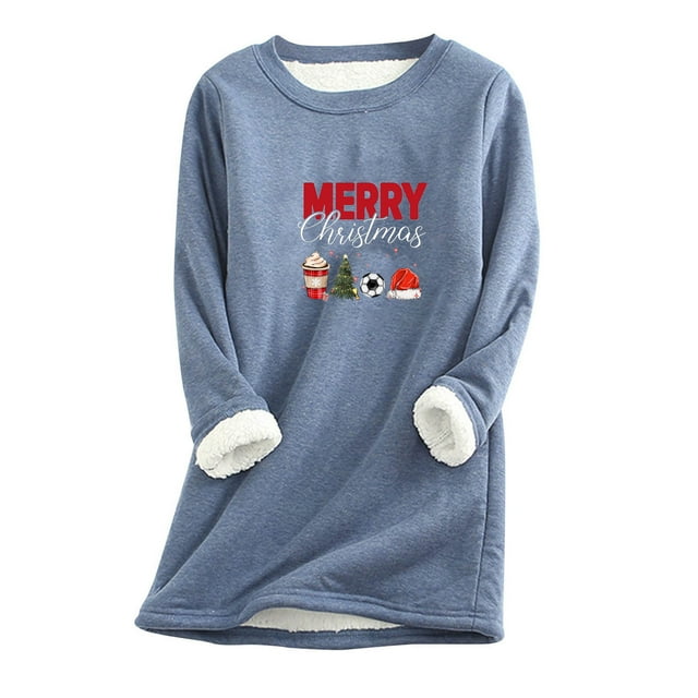 Birdeem Hauts de Noël pour Femmes Col Rond Épais en Peluche Manches Longues