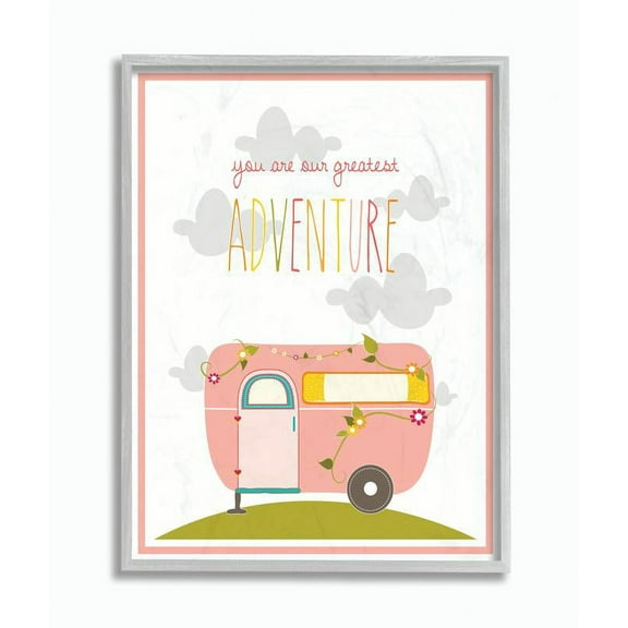 Stupell Industries You Are Our Greatest Adventure Art Wall Plaque, Pink/Gray Graphic Art Gray Framed Art Print Wall Art, 11x14, by Karen Zukowski (Finny And Zook)