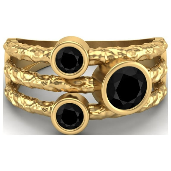 Mooneye 5mm Round Black Spinel 925 Sterling Silver Gold Vermeil Trio Stone Women Valentine Ring