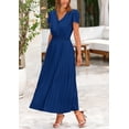 thumbnail image 4 of Vestido largo PRETTYGARDEN para mujer, verano, cuello en V, volantes, azul oscuro, 4 of 9