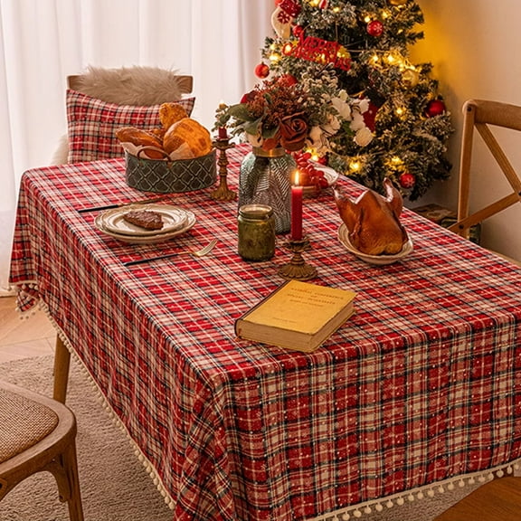 Nkmbld Picnic Tablecloth Linen Christmas Green Checked Tablecloth Washable Coffee Table Decorative Garden Tablecloth Kitchen, Multicolor