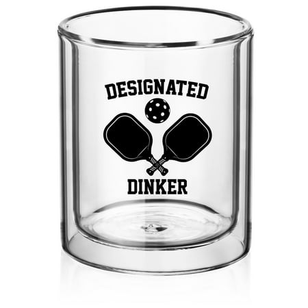 

Double Wall Insulated Glass Hand Blown Rocks Whiskey Glass Gift Designated Dinker Funny Pickleball