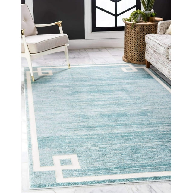 Unique Loom Uptown Collection by Jill Zarin Collection Greek Key Textured Modern Turquoise Area Rug (5' 0 x 8' 0)