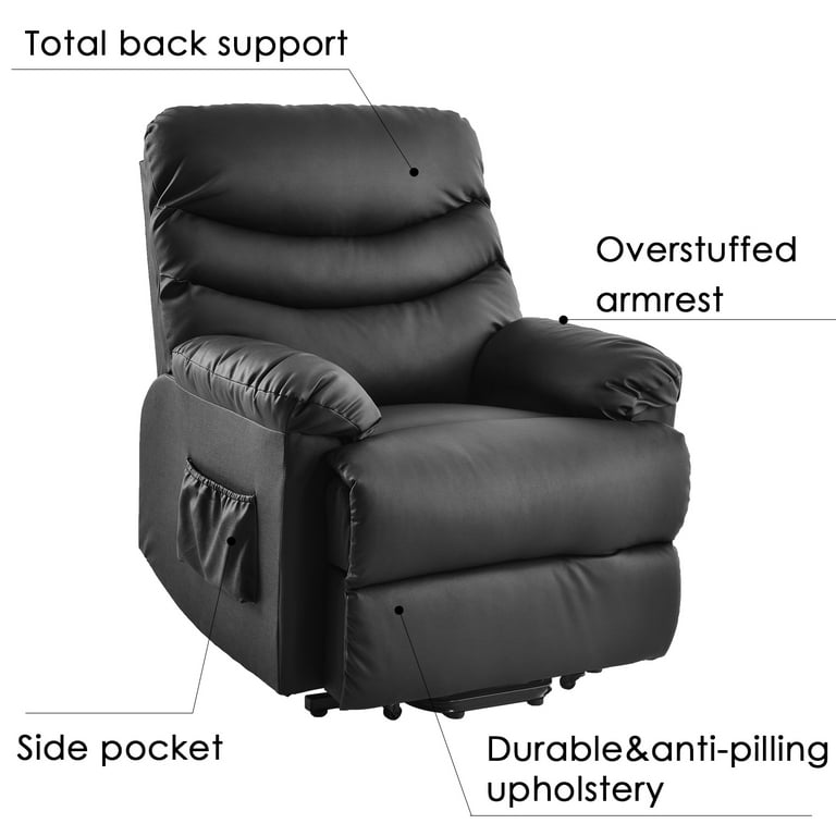 EUROCO Black PU Leather Power Recliner and Lift Chair Lifting