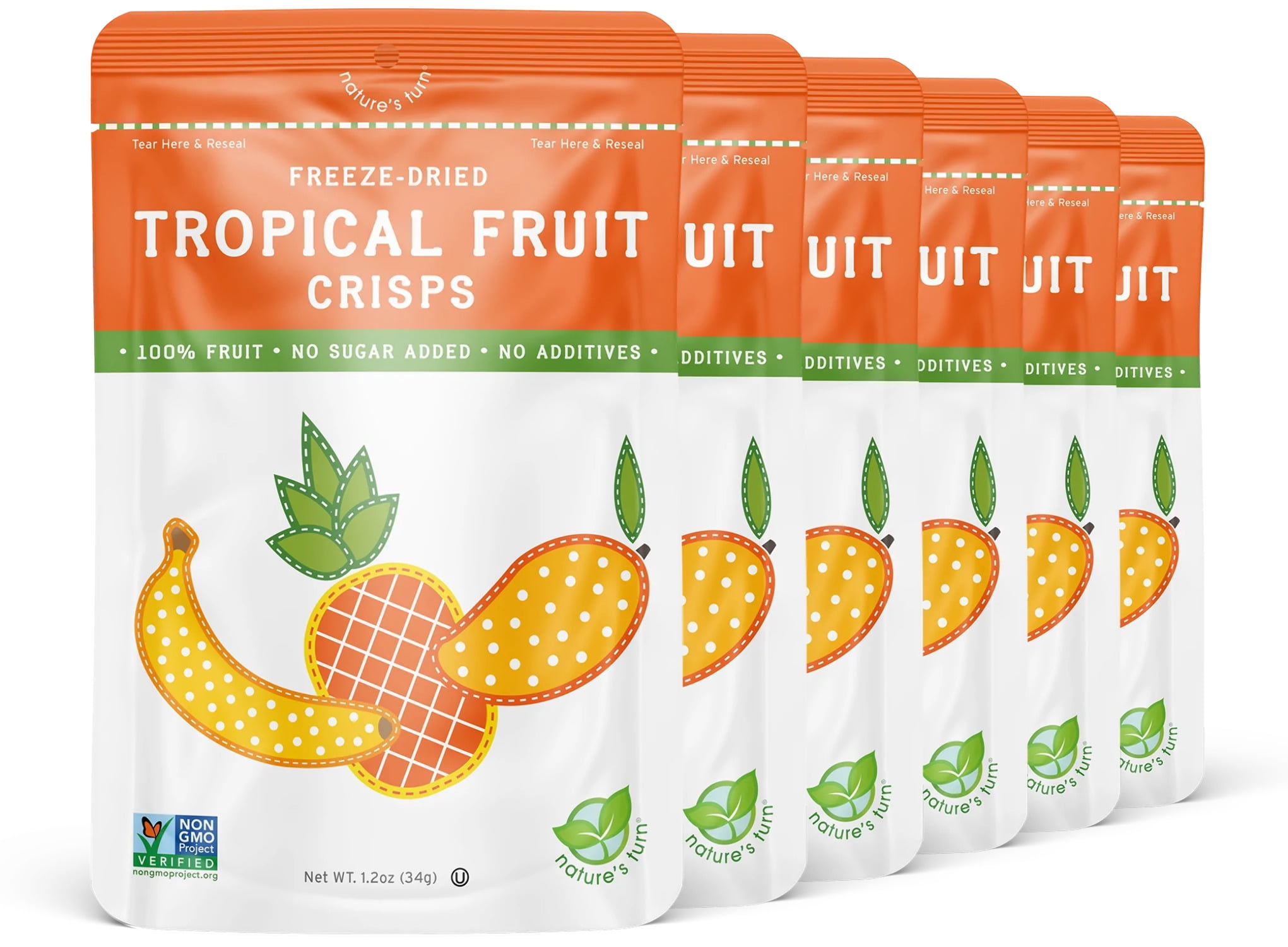 Nature's Turn Freeze-Dried Fruit Snacks - Tropical Fruit Crisps - Perfect For School Lunches or an On-The-Go Snack - No Sugar Added, Non GMO, Gluten Free, Nothing Artificial (1.2oz) 6-Pack