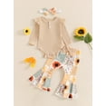 thumbnail image 2 of Suealasg Baby Girl Halloween Outfit Newborn Girl Spring Fall 3Pcs Clothes 3 6 9 12 18 Months Infant Girl Long Sleeve Ribbed Romper Sunflower Pattern Flare Pants Headband Set, 2 of 7