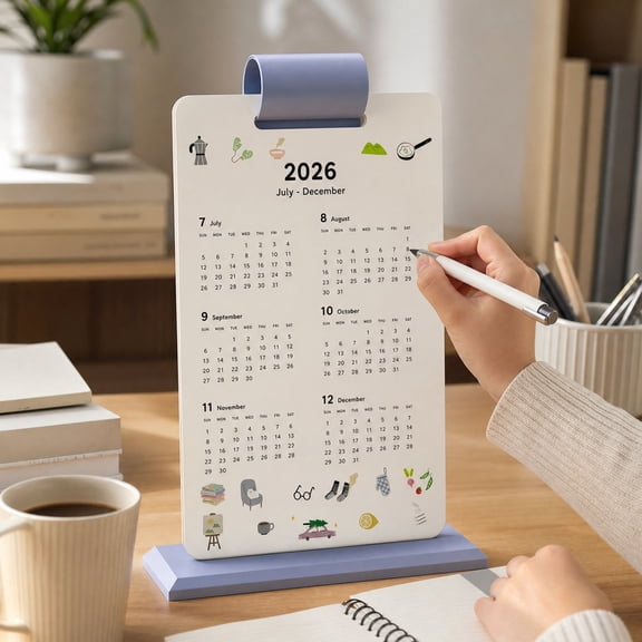 Standing Desk Calendar with Flip Clip Holder, 2026- 2027 Monthly Planner with US Holidays Daily Note & Home Planning Function