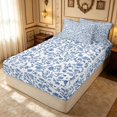 thumbnail image 3 of Erosebridal Traditional Flower Zipper Full Size Comforter Sets with Fitted Sheet and 2 Pillowcases, Retro Blossom Zipper Bedding Set, Reversible, Navy White, Reversible, 3 of 7