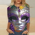 thumbnail image 2 of miqiqism Women Mask Printed Shirts for Mardi Gras Trendy 3/4 Sleeves Pullover Tops Round Neck Tunic Tss Shirt Carnival Blouses 2025,01 Gray,4X-Large, 2 of 5